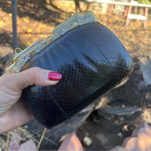 VINTAGE hard clamshell faux snakeskin art deco clutch, shoulder bag - Picture 6 of 10